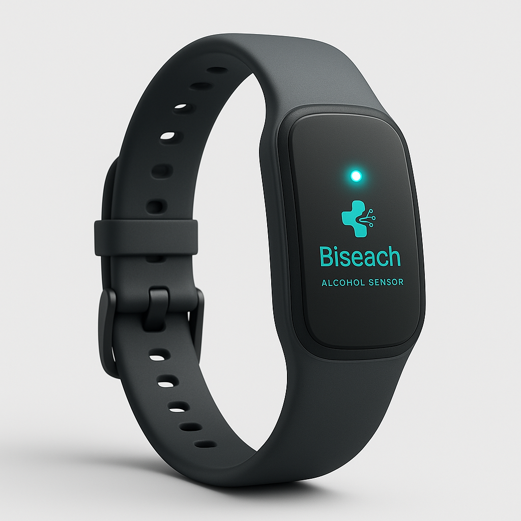 Biseach alcohol‑tracking wrist‑band render
